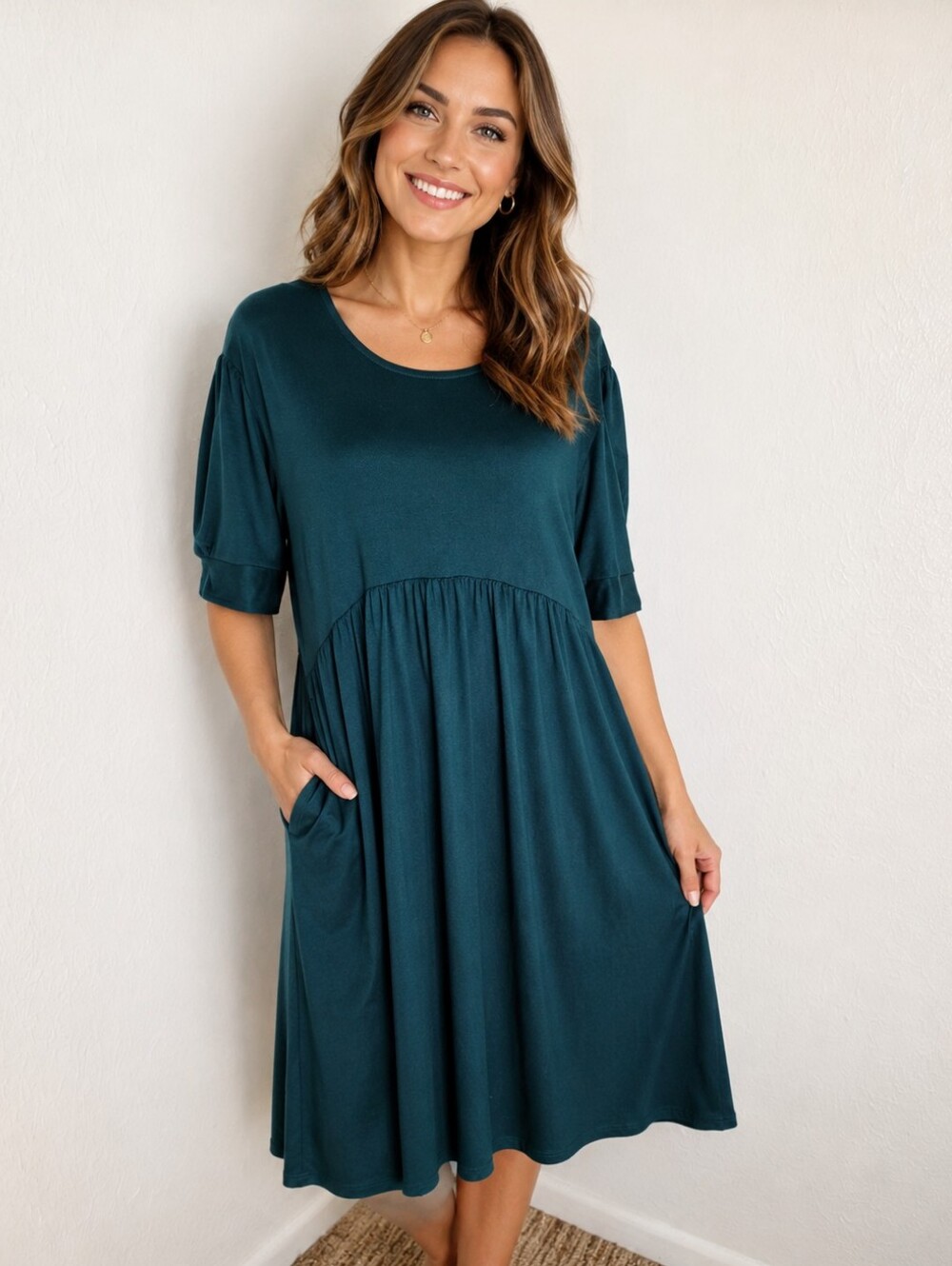 entro Forest Green Smocked Waist Dress, Size XL